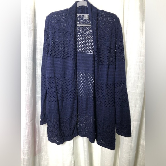 Sweaters - Navy Open-Knit Crochet Women's Sweater size 14 NWOT